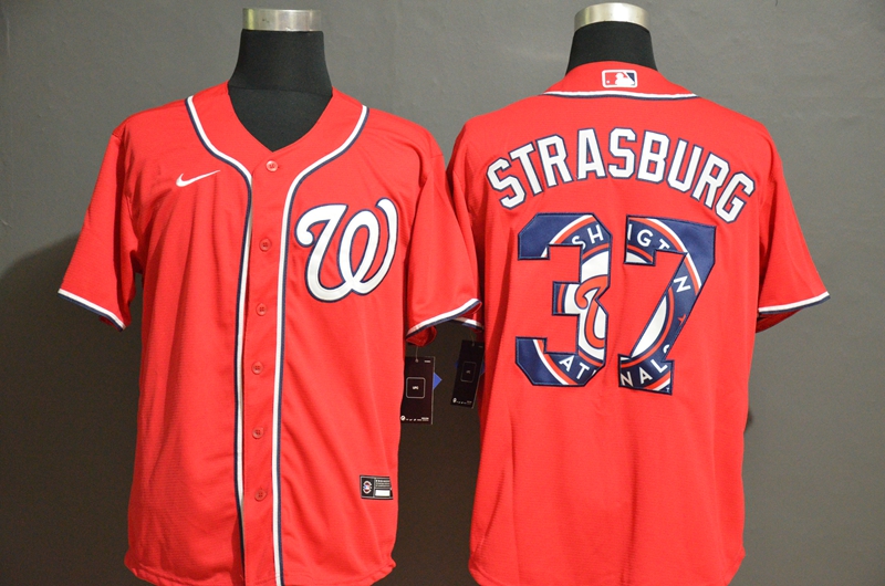 2020 Men Washington Nationals #37 Strasburg red Game MLB Jerseys->los angeles lakers->NBA Jersey